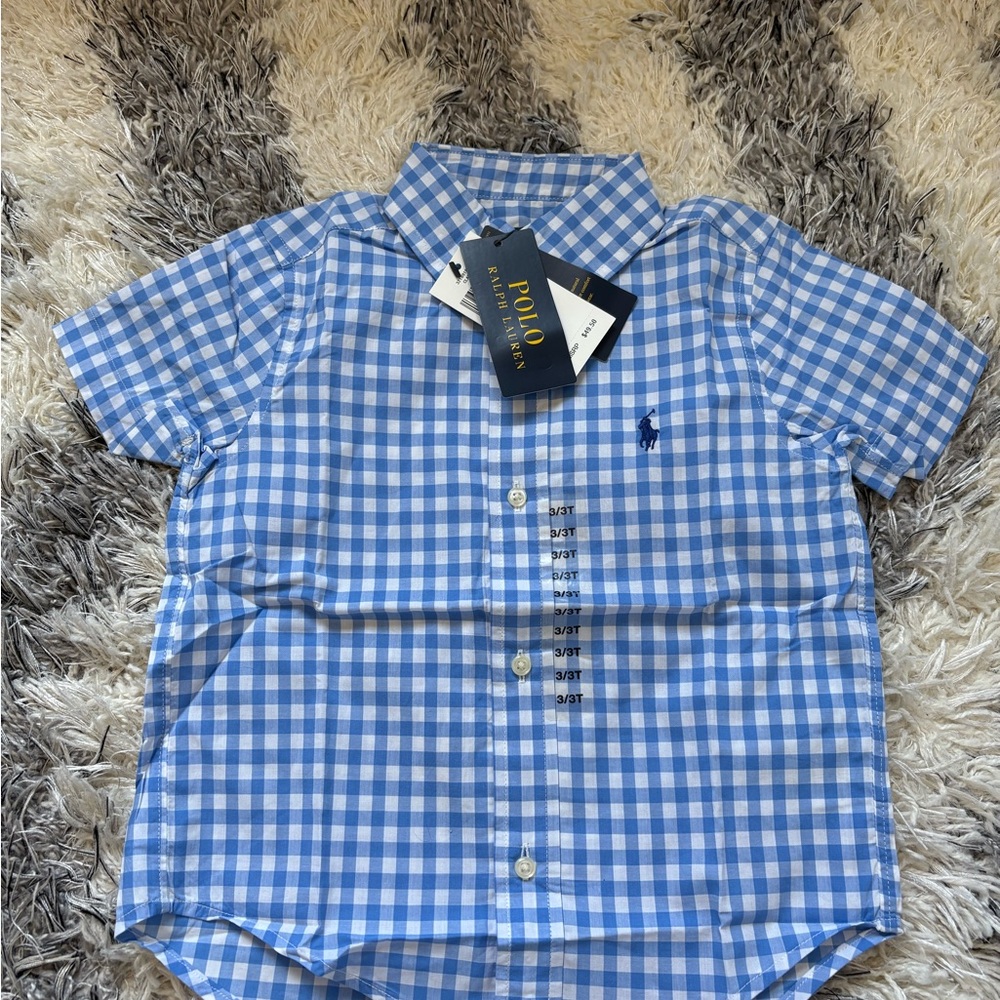 Boys Ralph Lauren Blue Casual Button Down Shirt Gingham Pattern - 3T